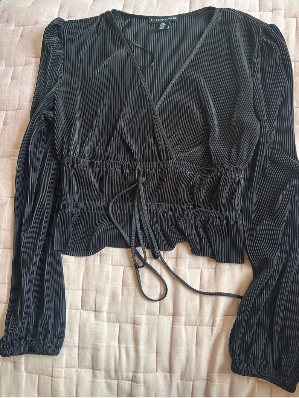 Sincerly Jules Black Pleated Wrap Cropped Top